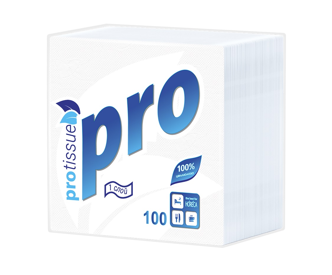 Салфетки  бумажные однослойные "Protissue", 100 листов, 24х24 см, 17 гр/м2,  арт. С184