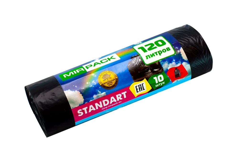 Мешки ПСД "STANDART" 120 л. 70х110 см, 18 мкм, 10 штук в рулоне, черные (25 рул/кор)