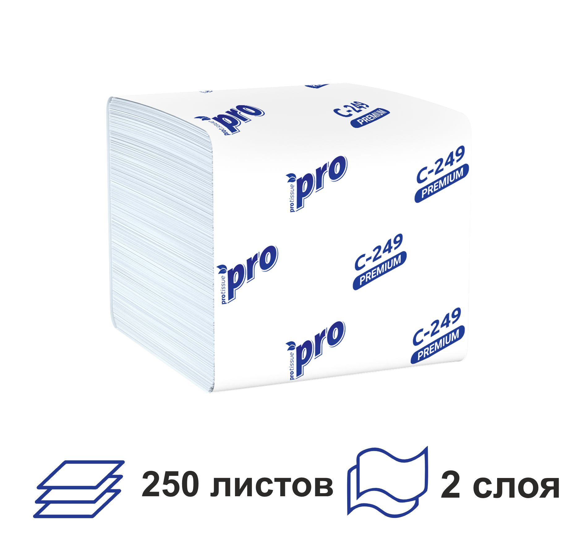 Бумага туалетная "Protissue" двухслойная, листовая, 250 листов, арт. С249