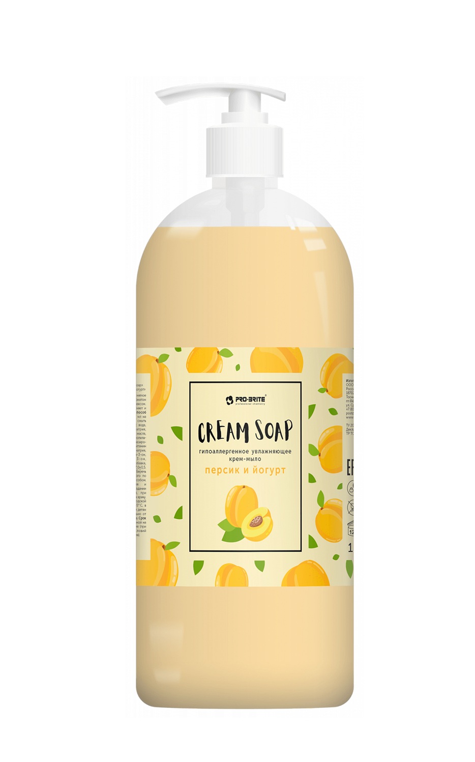 Увлажняющее крем-мыло "Персик и йогурт" 1080-1 Cream Soap, 1 л