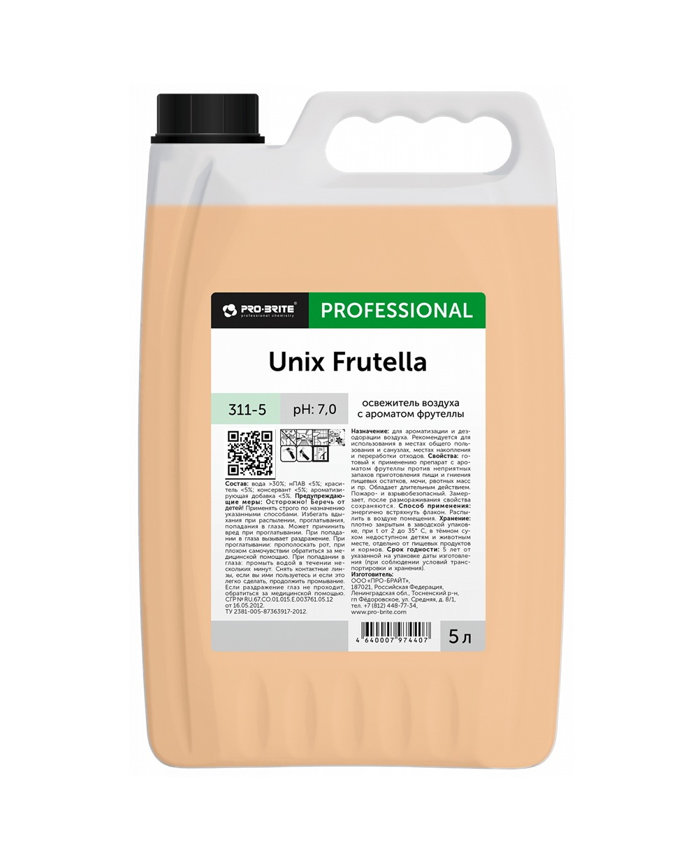 Бактерицидный освежитель воздуха с ароматом фрутеллы 311-5 Unix Frutella, 5 л