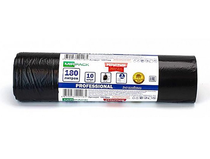 Мешки ПВД "PROFESSIONAL" 180 л. 93*110, 30 мкм, 10 штук в рулоне, черные (18 рул/кор)