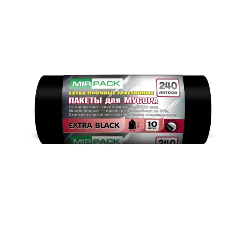 Мешки ПВД "EXTRA black" 240 л. 93*130, 55мкм, 10 штук в рулоне (8 рул/кор)