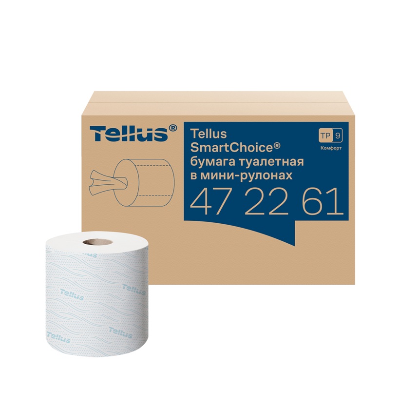 Туалетная бумага Tellus SmartChoice в мини-рулонах с ЦВ, комфорт, 2 сл., 472261
