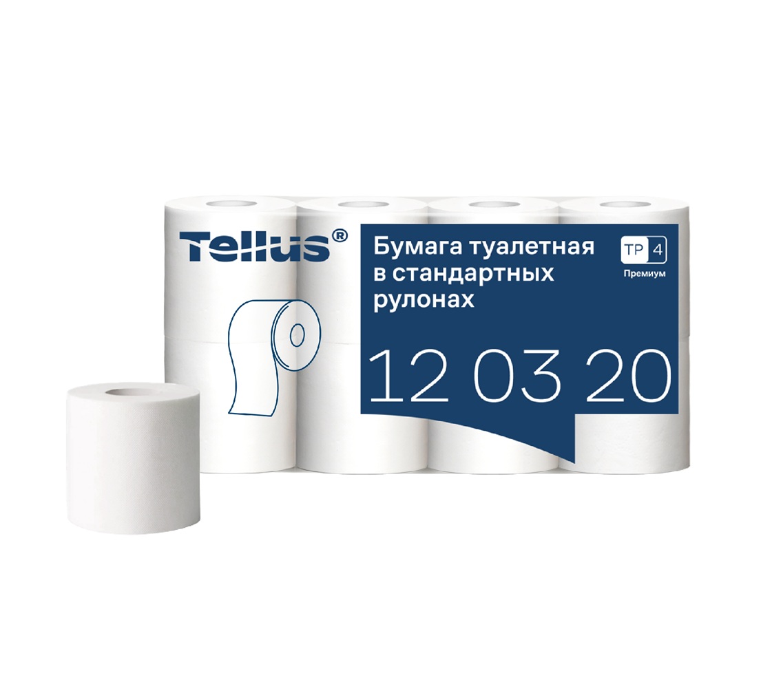 Туалетная бумага Tellus/Tork в стандартных рулонах мягкая, премиум, 2 сл, 120320